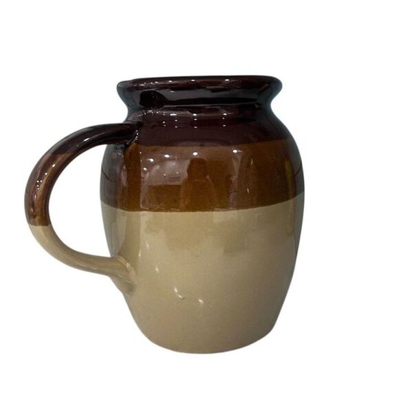 Vtg Stoneware Pitcher Jug 6" Two-toned Brown Glazed Finish Pottery With Handle - Picture 2 of 11